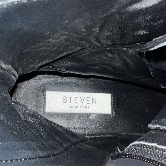 Steven New York Women’s Leather Edgy Black ⚫️ Bold Buckle Side Zipper SZ 6.5 💋 - Picture 2 of 13